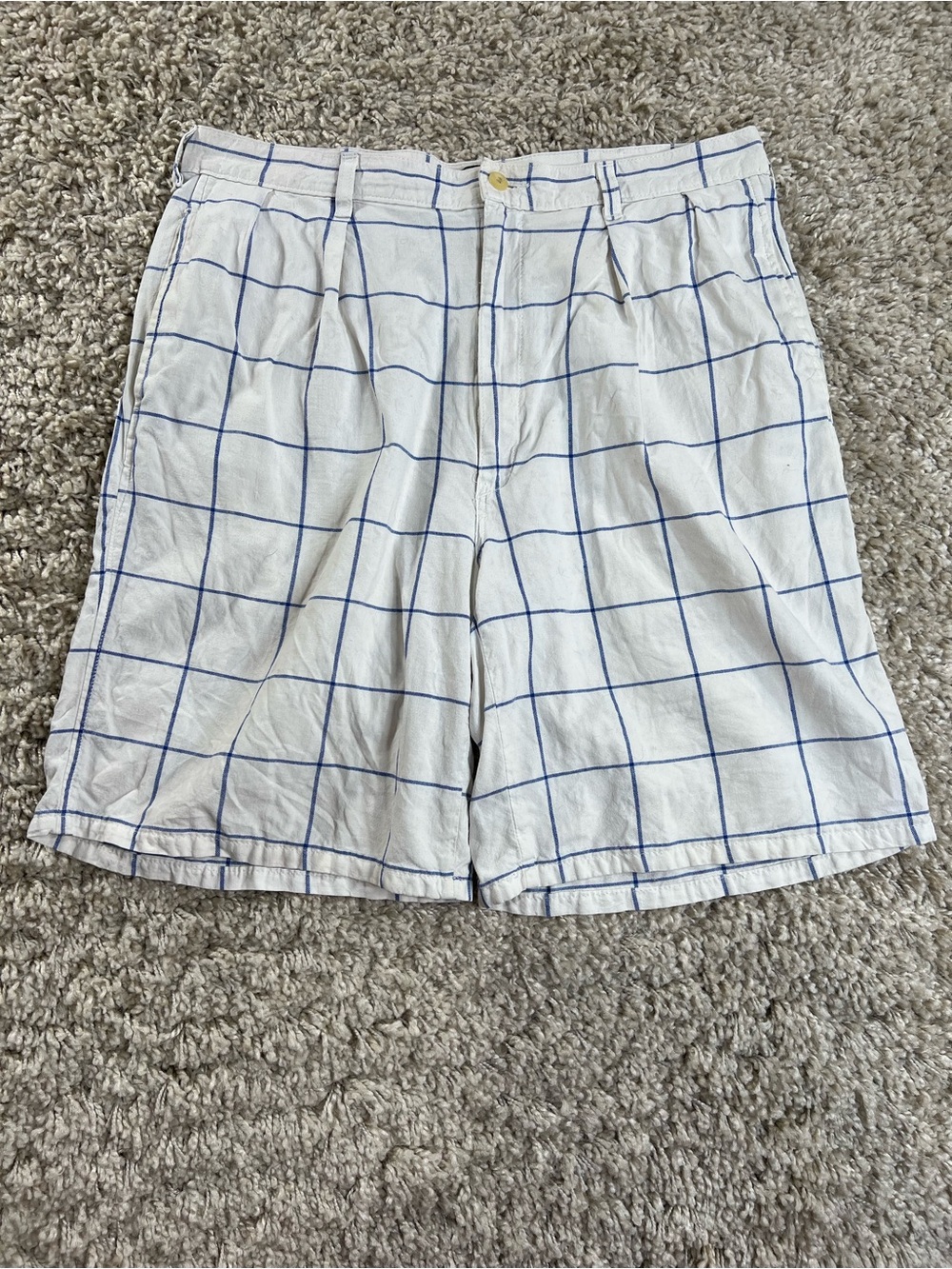 Vintage Polo by Ralph Lauren White Shorts with Blue Windowpane Check USA Made